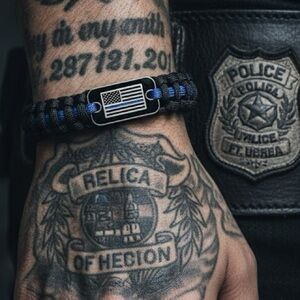 Thin Blue Line Paracord Survival Bracelet Police Law Enforcement Black and Blue